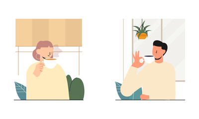 People spend their free time drinking a mug of coffee illustration