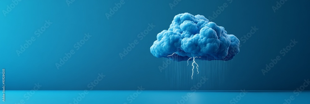 Poster a 3d icon of a dark storm cloud with lightning and rain representing severe weather designed in a si