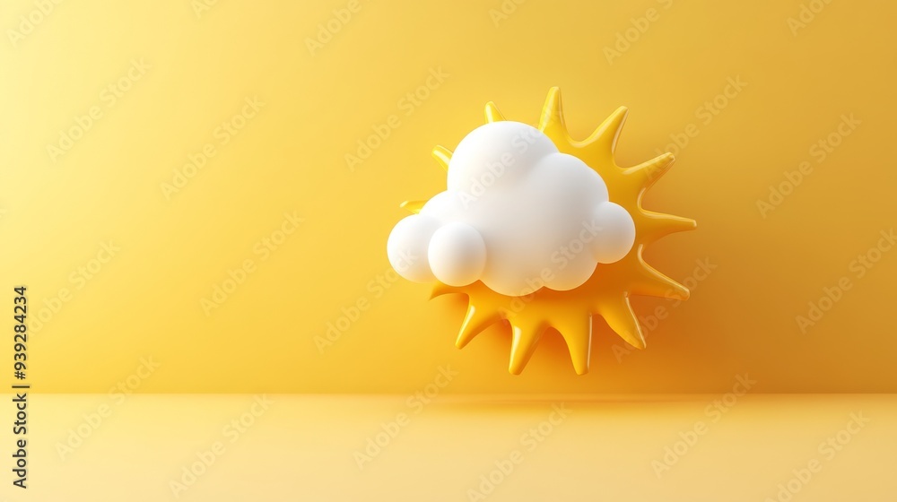 Poster a 3d single icon of a sun with a small cloud symbolizing mild sunny weather rendered in a simple and