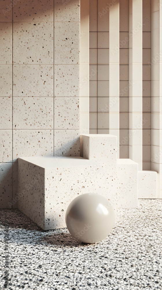 Poster 87. dynamic 3d composition with geometric patterns and a textured circle ceramic backdrop
