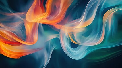Naklejka premium An abstract swirl of colorful smoke creating a captivating blend of motion and light against a dark background.