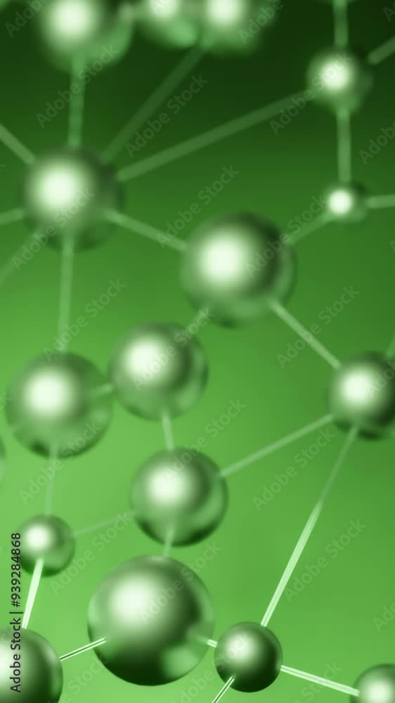 Poster green and blue background. design. bound round molecules made as if under a microscope move in 3d fo