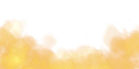 Fantastic yellow smoke background. Magic yellow smoke with glitter and small particles of twinkling stars. Fog with luminous particles. Yellow vapor with stardust. Morning fog over land or water surfa © Orange Sky