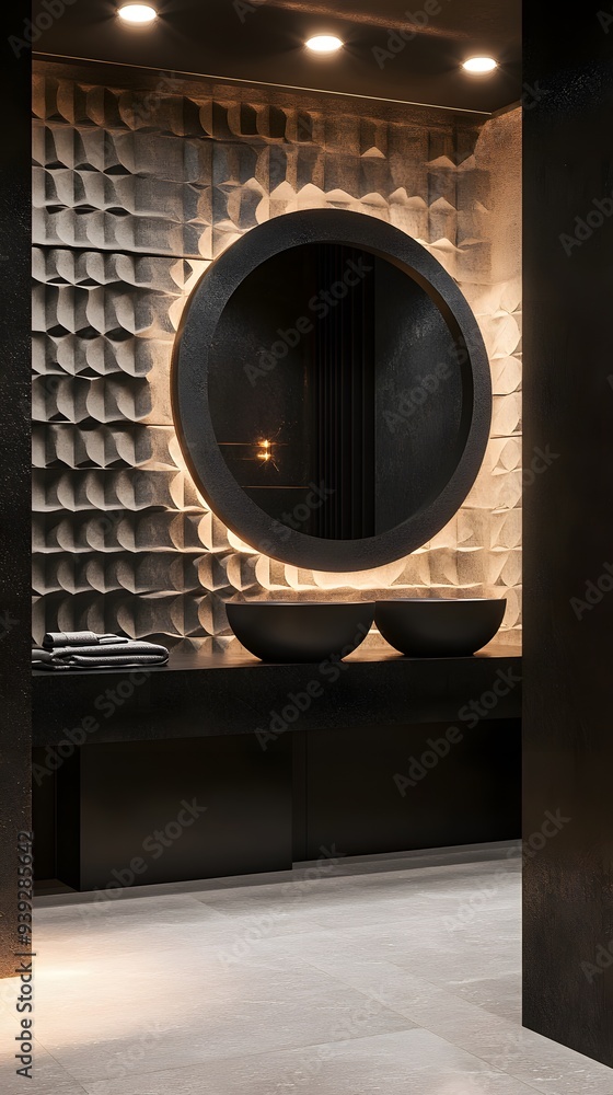 Aufkleber 90. modern 3d design with floating geometric patterns and a polished ceramic circle backdrop