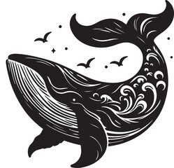  whale silhouette vector style with White Background