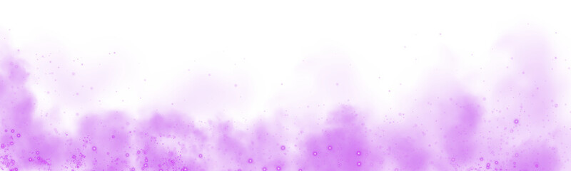 Fantastic purple smoke background. Magic purple smoke with glitter and small particles of twinkling stars. Fog with luminous particles. Purple vapor with stardust. Morning fog over land or water surfa