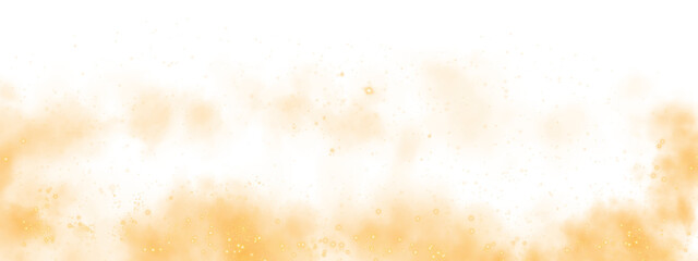 Fantastic yellow smoke background. Magic yellow smoke with glitter and small particles of twinkling stars. Fog with luminous particles. Yellow vapor with stardust. Morning fog over land or water surfa
