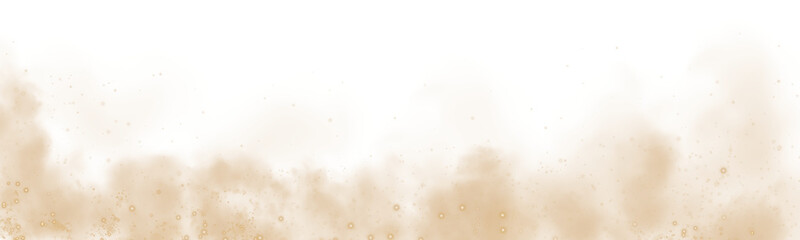 Fototapeta premium Fantastic yellow smoke background. Magic yellow smoke with glitter and small particles of twinkling stars. Fog with luminous particles. Yellow vapor with stardust. Morning fog over land or water surfa