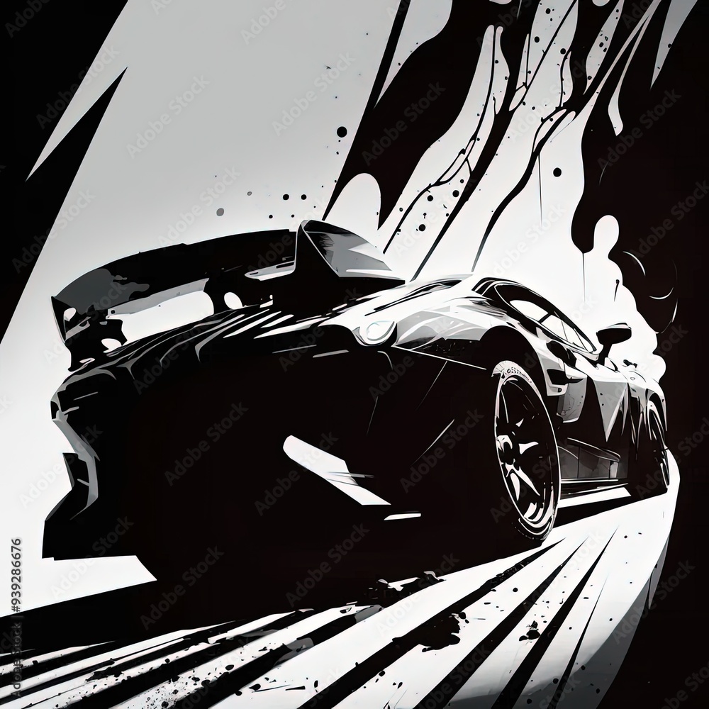 Poster a black and white photo of a batman car