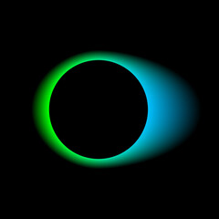 Neon color round frame with gradient effect. Abstract blending green blue light circle background. Colored rainbow bright icon. Colorful geometric graphic vector illustration isolated on black.