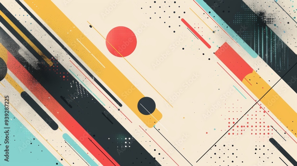 Poster a vibrant and colorful abstract design featuring intricate circles and dynamic lines in a playful co