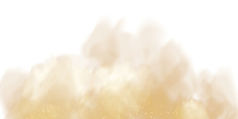 Fantastic yellow smoke background. Magic yellow smoke with glitter and small particles of twinkling stars. Fog with luminous particles. Yellow vapor with stardust. Morning fog over land or water surfa