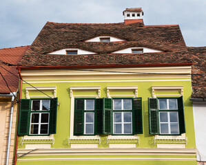 Cityscape, architecture, building, town, city, medieval, ancient, Eyes of Sibiu, Ochii din Sibiu, iconic, eyebrow, dormers, eye, windows, roof, The City with Eyes, historical center, clock, old town, 