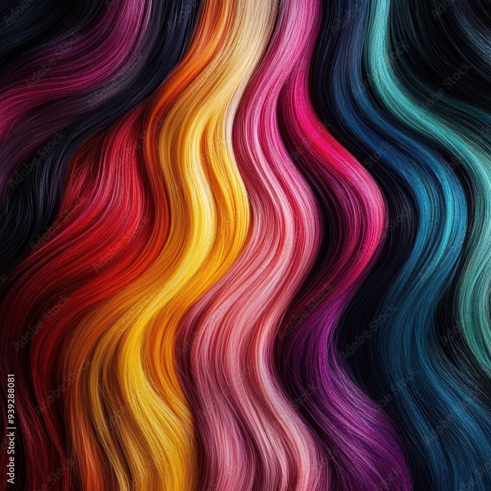 Poster vibrant multicolored wave patterns in artistic abstraction with deep saturation