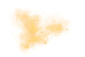 Fantastic yellow smoke background. Magic yellow smoke with glitter and small particles of twinkling stars. Fog with luminous particles. Yellow vapor with stardust. Morning fog over land or water surfa