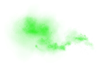 Fantastic green smoke background. Magic green smoke with glitter and small particles of twinkling stars. Fog with luminous particles. Green vapor with stardust. Morning fog over land or water surface,