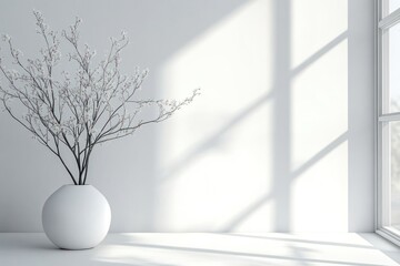 White Vase with Dried Flower Branch in a Minimalist Interior
