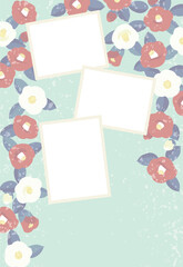 おしゃれな花柄のフォトフレーム年賀状（文字なし）