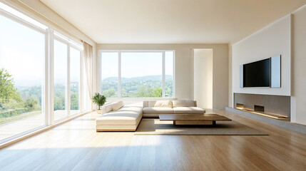 Fototapeta premium Bright Modern Living Room with Natural Light/自然光に包まれた白基調のモダンリビング
