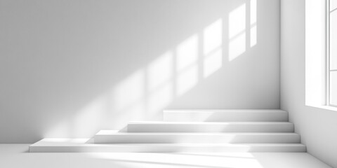 Obraz premium White Platform Steps with Sunlit Window Shadow