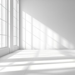 Fototapeta premium White Room with Two Windows and Sunlight Streaming Through