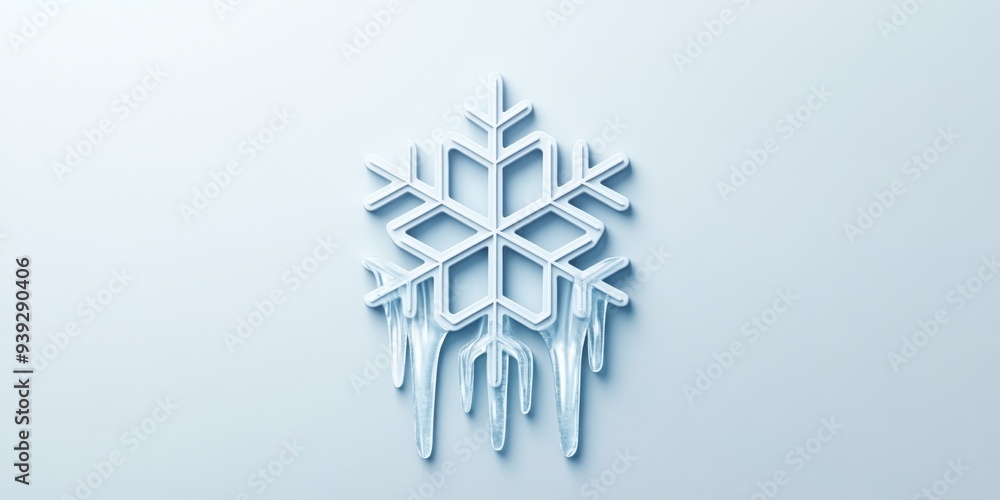 Poster a 3d icon of a snowflake with icicles representing freezing temperatures designed in a simple and cl