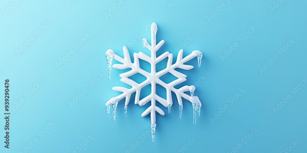 Poster a 3d icon of a snowflake with icicles representing freezing temperatures designed in a simple and cl