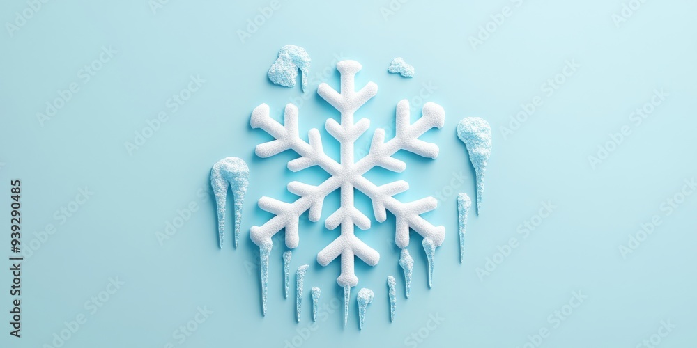 Poster a 3d icon of a snowflake with icicles representing freezing temperatures designed in a simple and cl