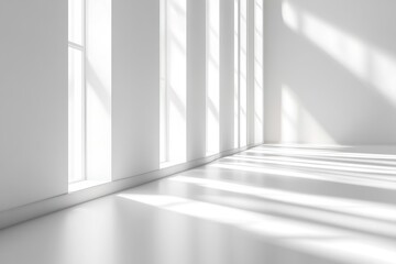 Sunlight streaming through multiple windows onto a white floor