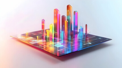 3d Flat icon as Glossy Glowing Holographic Laptop and Calendar concept as A photo featuring a glossy glowing holographic laptop and a calendar. The objects are positioned towards the right highlightin