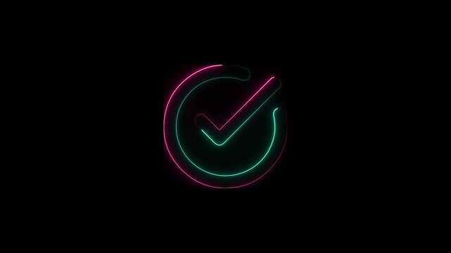 Glowing neon light Check mark icon and tick mark icon. animated, 4k 