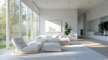 Fototapeta premium Bright Modern Living Room with Natural Light/自然光に包まれた白基調のモダンリビング