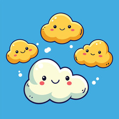cute colorful clouds with cartoon face clouds on the blue sky