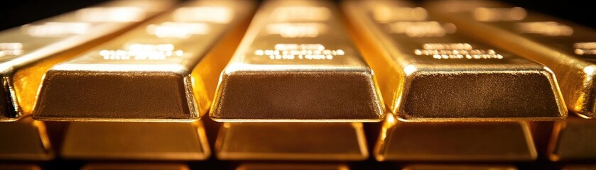 Close-up view of shining gold bars stacked together, symbolizing wealth, luxury, and financial investment opportunities.