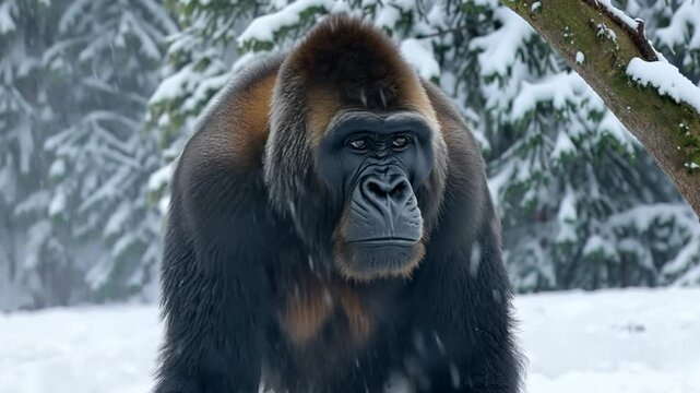 a gorilla in the snow footage