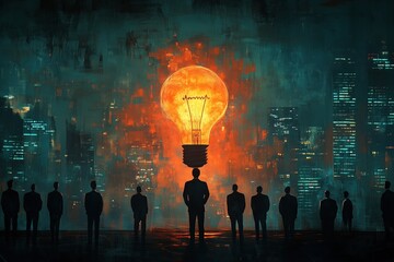 Minimalist illustration of a team brainstorming to enhance business performance, [Collaborative Strategy], [Performance Enhancement], No logo, No Trademark, No text, minimal concept with copy space