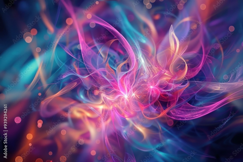 Poster vibrant and luminous abstract colorful swirl background with a modern digital art fractal pattern, p