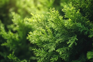 Lush thuja leaves and twigs form a retro-inspired natural setting ideal for serving as a blank space for text or images