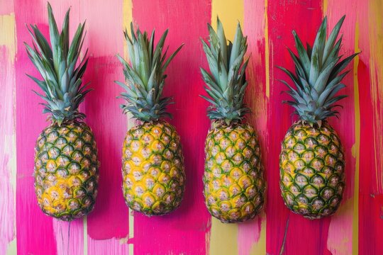 Pineapples set against striking pink and red stripes