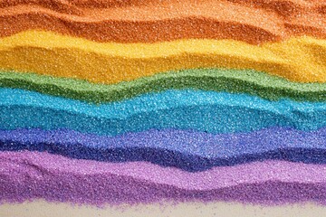 In-depth look at colorful layers of sand in various shades with an empty space on a pale background