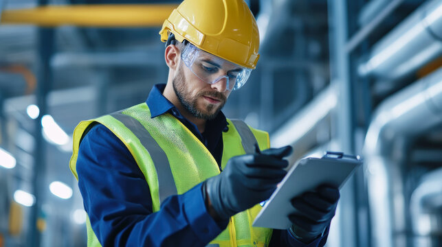 Police officers conduct safety inspections at industrial sites to check compliance with safety regulations.