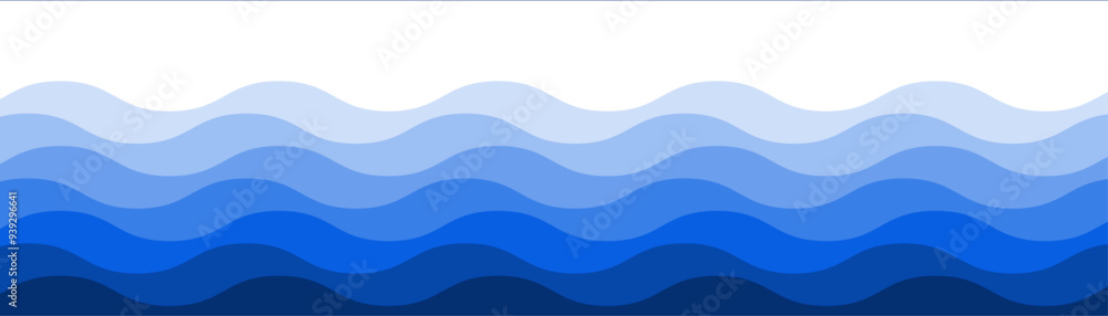 Poster abstract water seamless wavy line pattern in gradient blue colors of ocean ripples or sea waves. vec