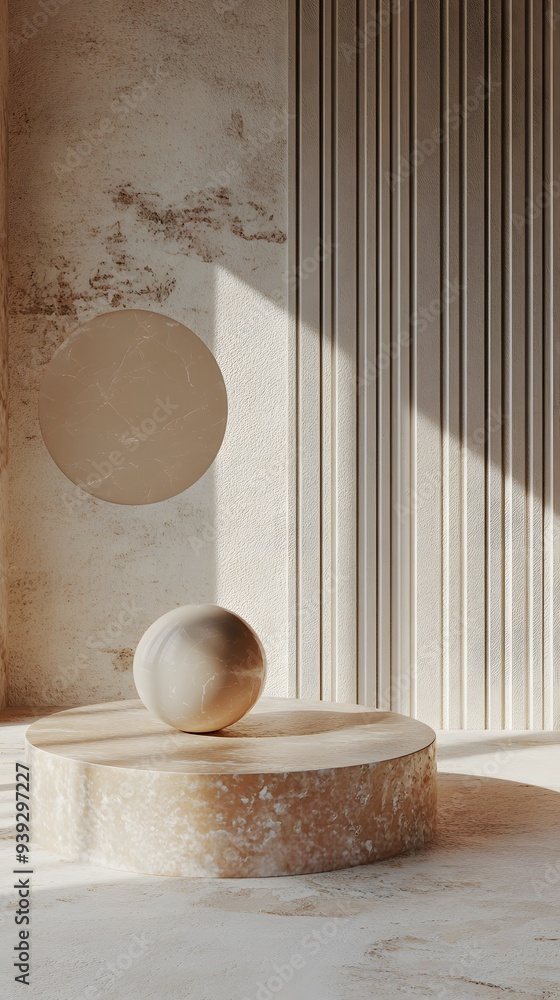 Aufkleber 69. abstract 3d render with floating geometric patterns and a polished circle ceramic surface