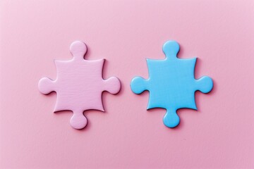 The two puzzles, pink and blue, symbolize the relationship between people.