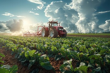 Farm worker driving tractor prepares for harvest