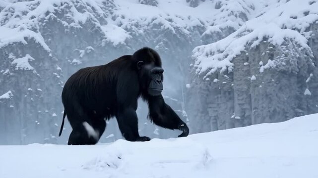 a gorilla in the snow footage