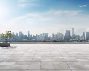 Modern cityscape with skyline and perspective floor