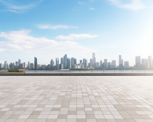 Modern cityscape with skyline and perspective floor
