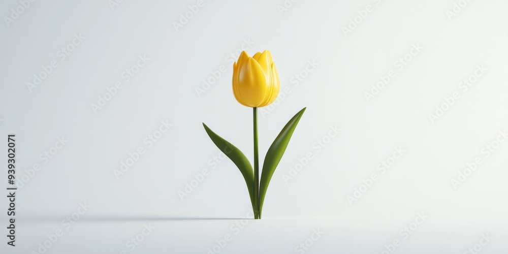 Poster a 3d single icon of a vibrant yellow tulip with a smooth glossy finish representing springtime and r