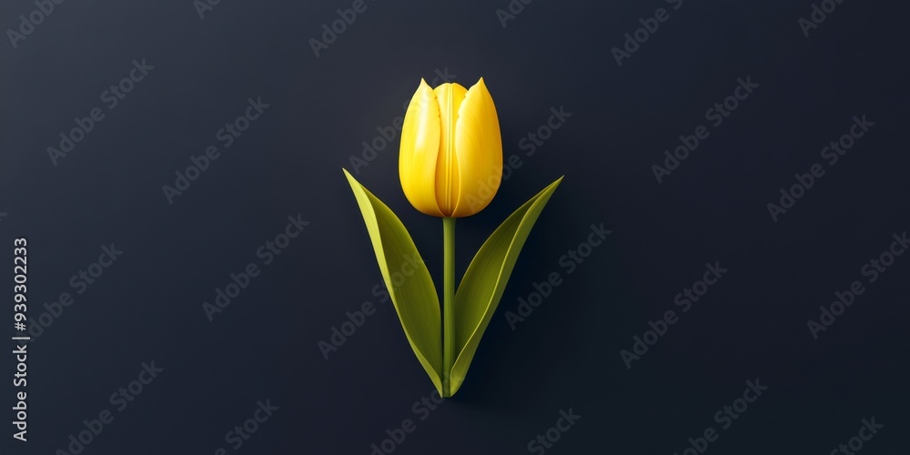 Poster a 3d single icon of a vibrant yellow tulip with a smooth glossy finish representing springtime and r